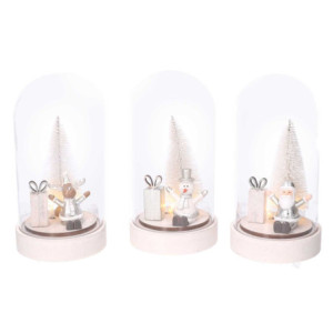 Set 3 Campane LED Legno Argento Ø11x21 cm Decorazioni Natale