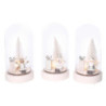 Set 3 Campane LED Legno Argento Ø11x21 cm Decorazioni Natale