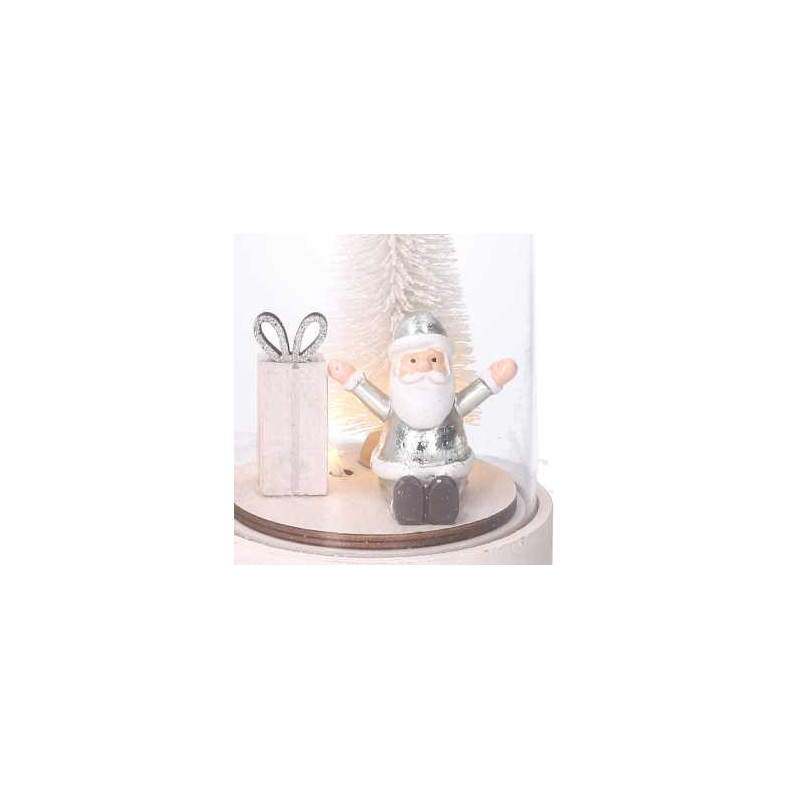 Set 3 Campane LED Legno Argento Ø11x21 cm Decorazioni Natale