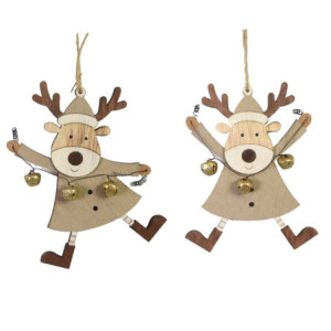 Set di 4 Renne Legno Beige 12x2x15 cm Decorazioni Natalizie