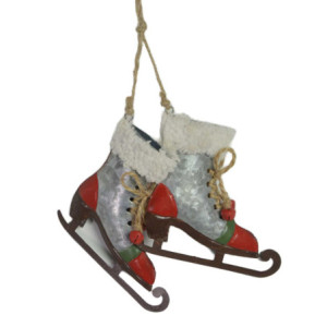 Set 2 Pattini Metallo Grigio Rosso 13x2x14 cm Decorazione Casa