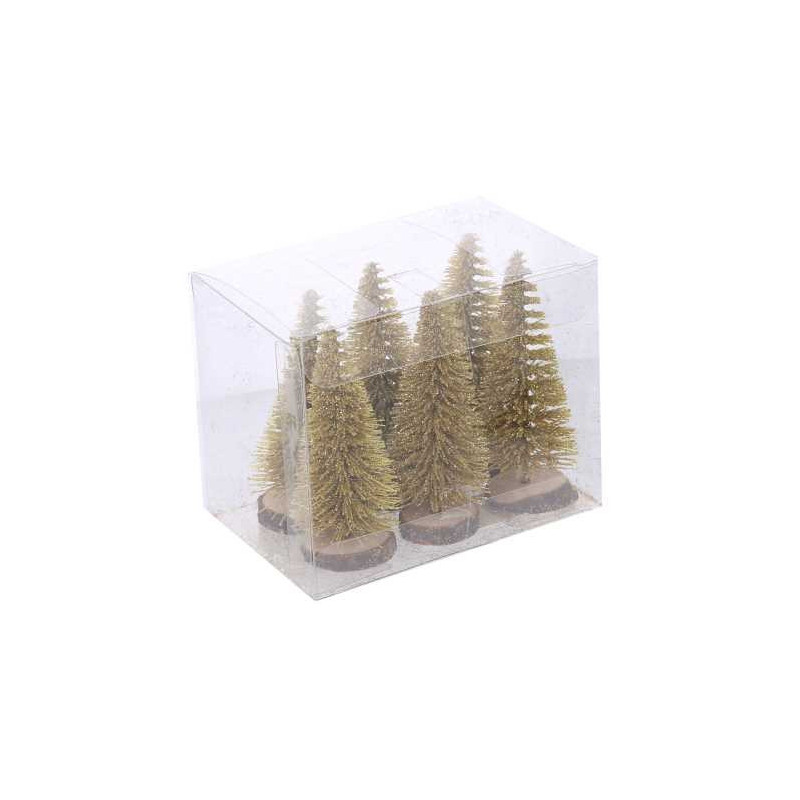 Set 2 Alberi Oro Ø7xH8 cm Confezione 6 pz Decorazioni Natale