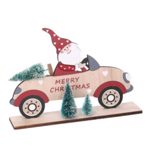 Set 4 Macchine Legno con Babbo Natale Naturale 19x4x13 cm