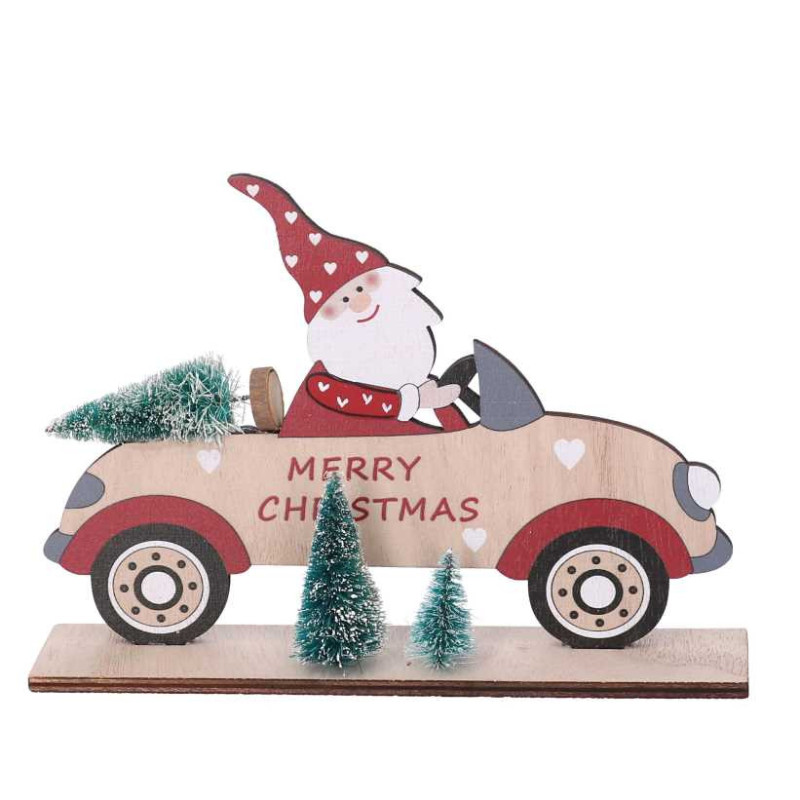 Set 4 Macchine Legno con Babbo Natale Naturale 19x4x13 cm