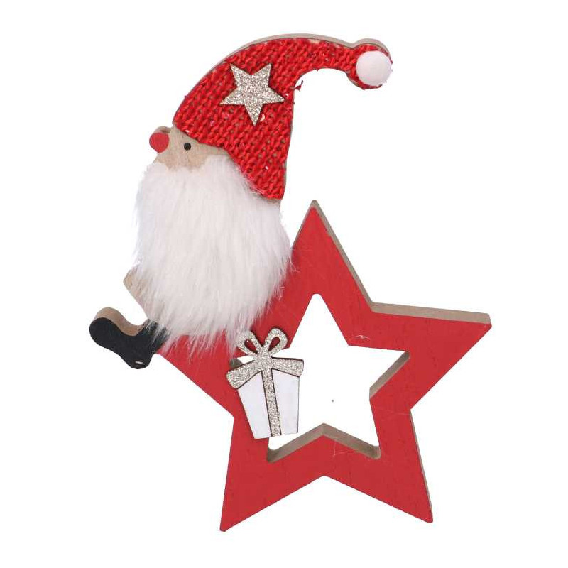 Set di 4 Stelle Legno con Babbo Natale Rosso 20 cm Addobbo
