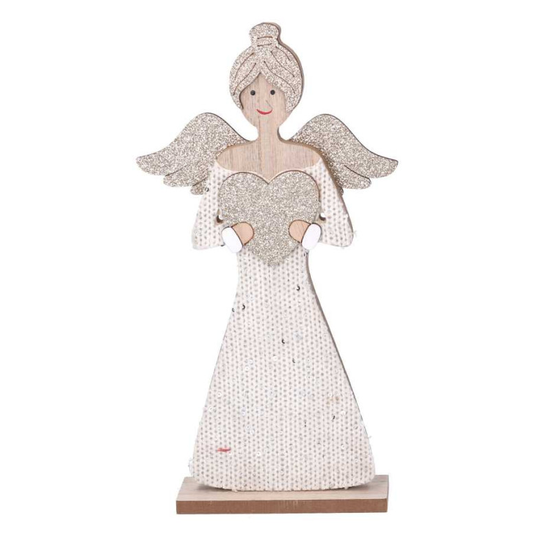 Set 4 Angeli Legno Bianco 14x4x25,5 cm Decorazioni Natale