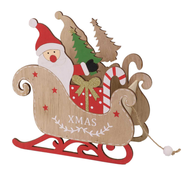 Set di 2 Slitte Legno con Babbo Natale Naturale 22x10x23 cm