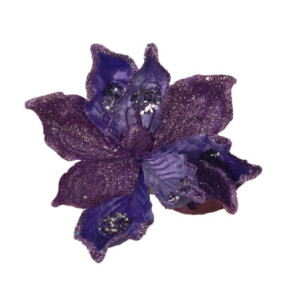 Set 6 Fiori Tessuto Viola Ø24x27 cm Decorazione Casa e Natale