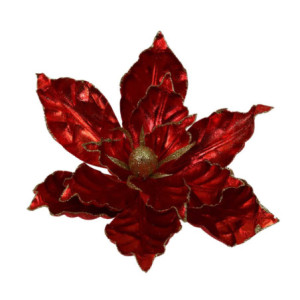 Set 4 Fiori Tessuto Rosso Ø36x28 cm Decorazione Natalizia