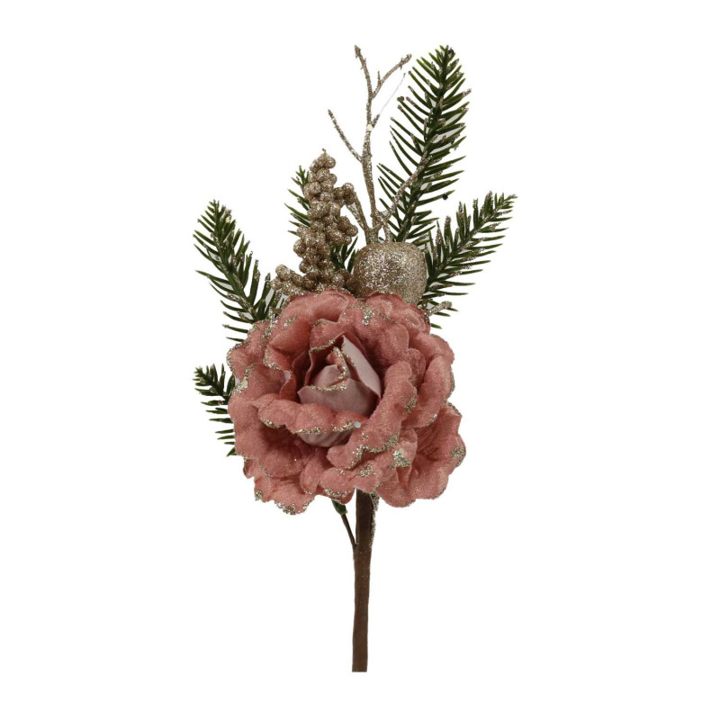 Set 4 Fiori Tessuto Rosa Ø12x42 cm Decorazione Casa e Natale