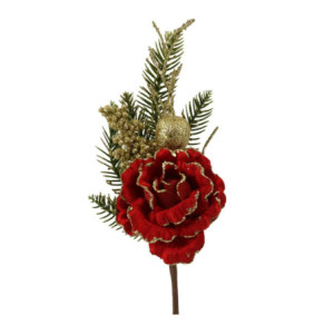 Set 5 Fiori Tessuto Rosso Ø12x42 cm Decorazione Casa e Natale