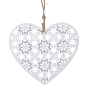 Set 4 Cuori Legno Bianco 29x0,3x4,1 cm Addobbi Albero Natale