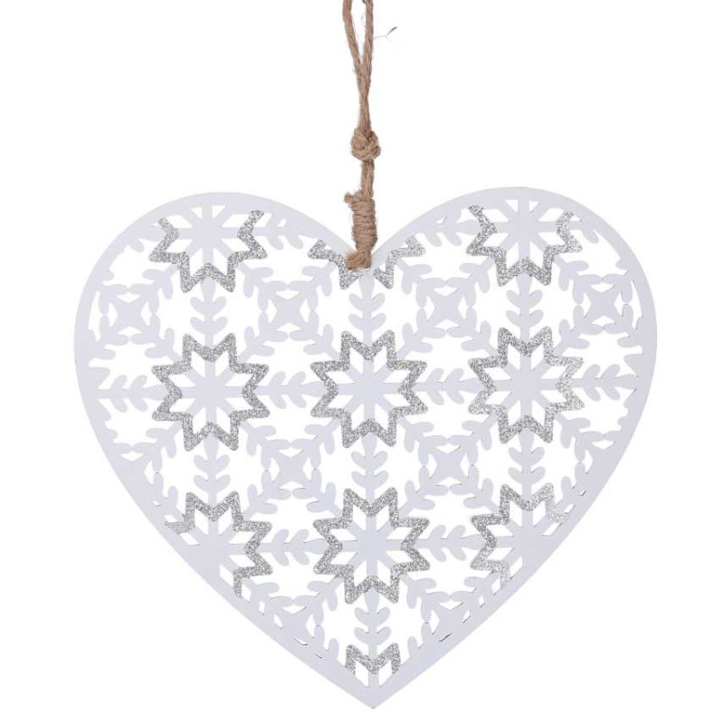 Set 4 Cuori Legno Bianco 29x0,3x4,1 cm Addobbi Albero Natale