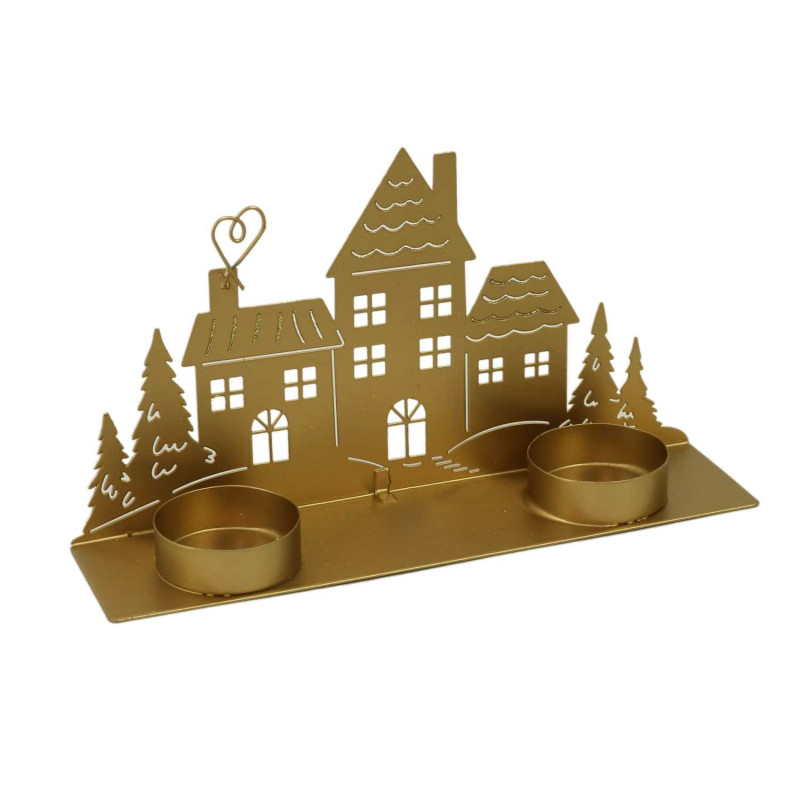 Set 2 Portacandele Metallo Oro 20x5x11 cm Design Casa