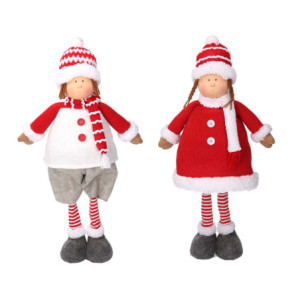 Set 2 Bambini Tessuto Bianco Rosso 28x9x60 cm Decorazioni