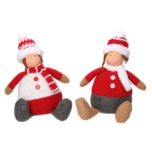 Set 2 Bambini Tessuto Bianco Rosso 24x8x28-36 cm Natale