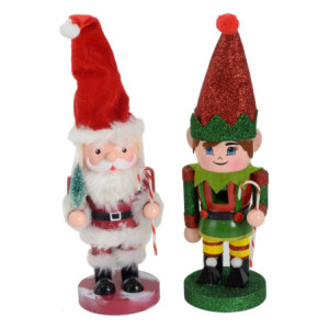 Set di 2 Soldatini Legno Elfo e Babbo Natale Assortiti H22 cm