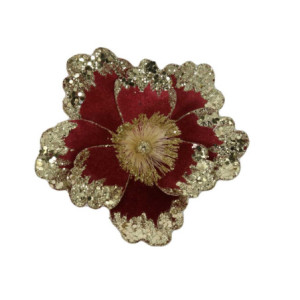 Set 4 Fiori Tessuto Bordeaux Ø14 cm Decorazione Casa Natale