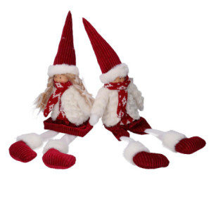 Set 2 Bambini Tessuto Bianco Rosso 20x13x66 cm Decorazioni