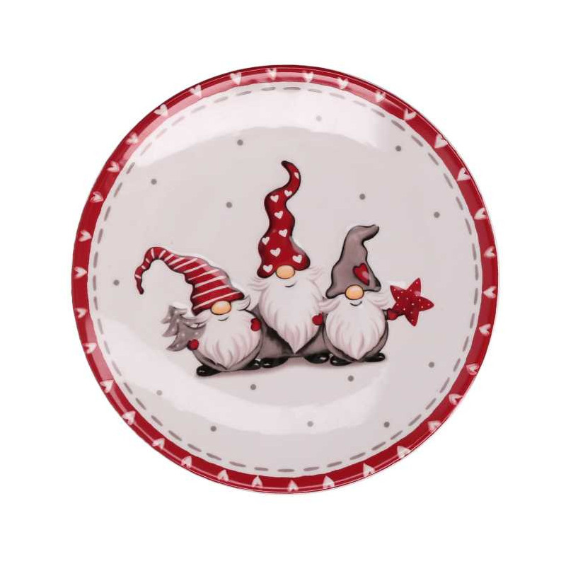 Set 2 Piatti Ceramica con Gnomi Bianco Ø20x2,5 cm Decorazione