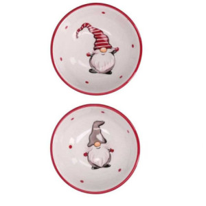 Set 2 Ciotole Ceramica Gnomo Bianco Ø11 Decorazioni Natale