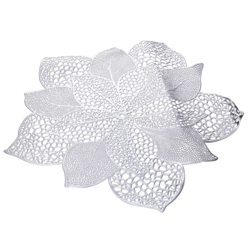 Set di 12 Tovagliette Plastica Fiore Argento 43x45 cm Design