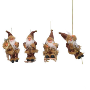 Set 4 Babbi Natale Tessuto Marrone Oro H17 cm Decorazioni