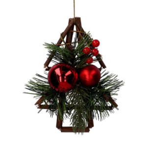 Set 6 Alberi Rattan Rosso 15 cm Decorazioni Natalizie