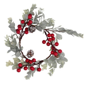 Set 3 Coroncine Verde con Bacche Rosse Ø20x6 cm Natale