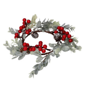 Zoom Set di 3 Coroncine verde con bacche rosse cm ø20h6