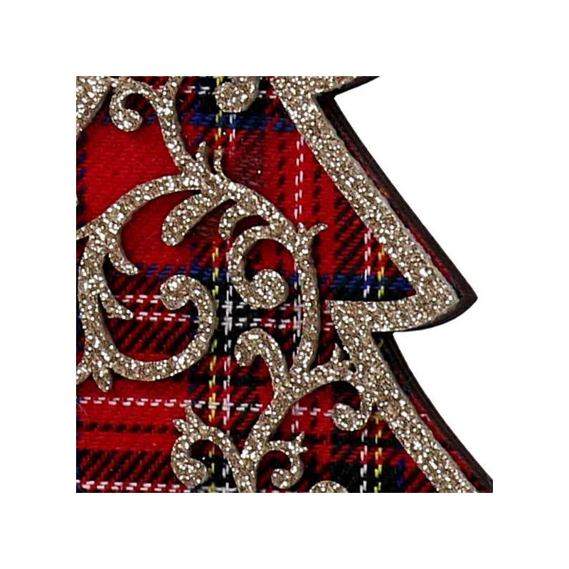 Set 8 Addobbi Legno Rosso Scozzese 2 Assortiti 9,3x0,8x11,3 cm