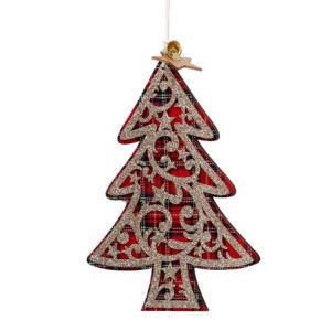 Set 8 Alberi Legno Scozzese Oro Rosso 14,5x0,8x20 cm Natale