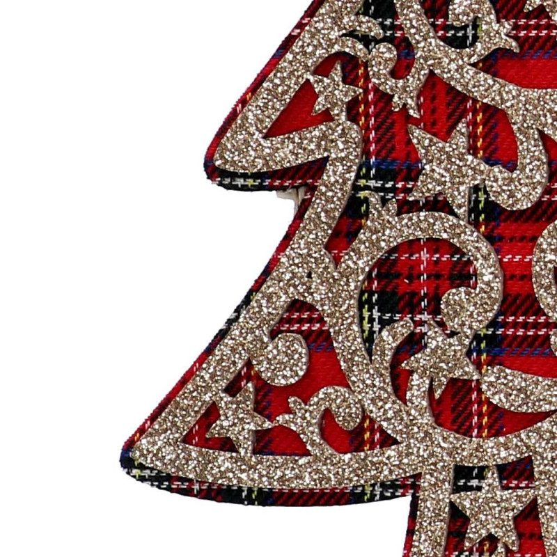 Set 8 Alberi Legno Scozzese Oro Rosso 14,5x0,8x20 cm Natale