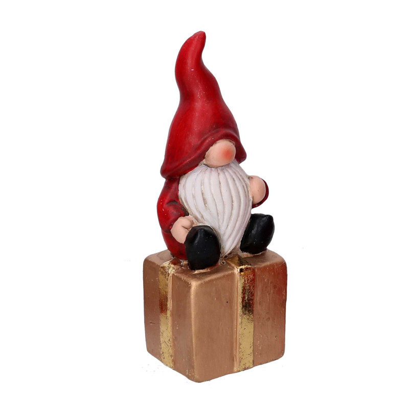 Set 3 Gnomi Ceramica Rosso su Regalo Oro 7x5,8x18,7 cm Natale
