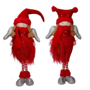 Set 2 Angeli Tessuto Rosso 24x9x71 cm Decorazioni Natale