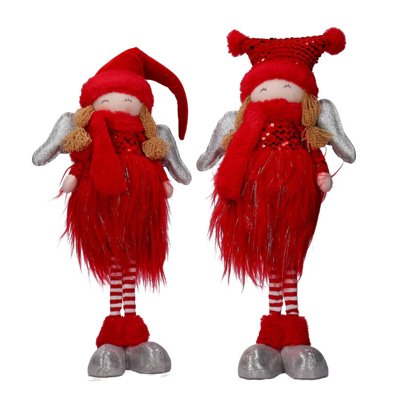 Set 2 Angeli Tessuto Rosso 24x9x71 cm Decorazioni Natale