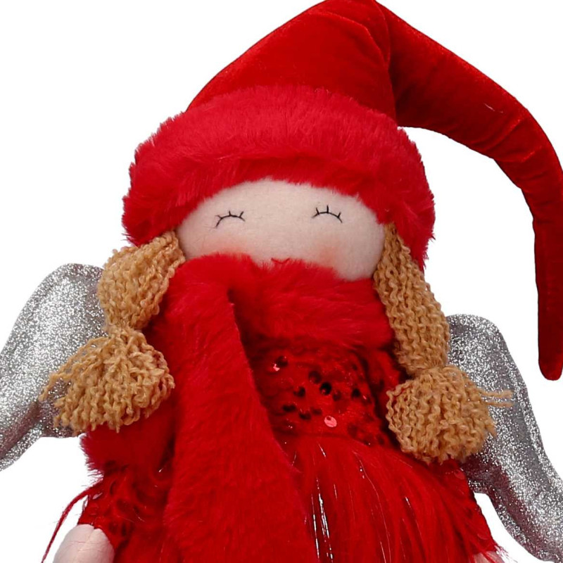 Set 2 Angeli Tessuto Rosso 24x9x71 cm Decorazioni Natale