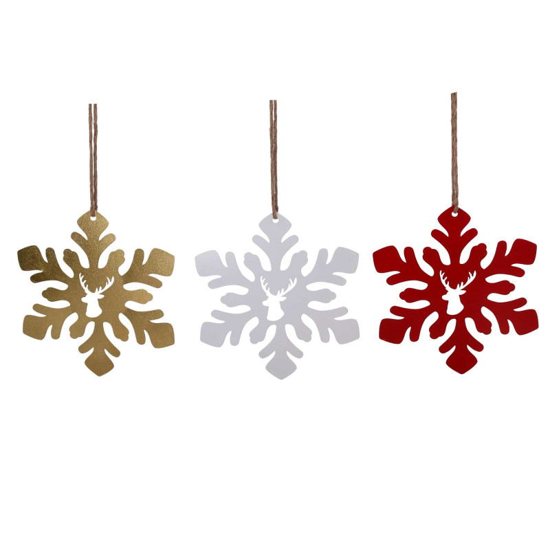 Set 3 Fiocchi di Neve Metallo Renna Ø30,5 cm 3 Colori Decorazione