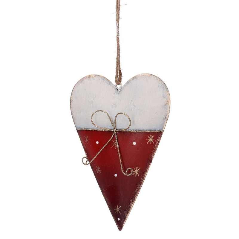 Set 4 Cuori Metallo Bianco e Rosso 10x2,3x14,5 cm Natale