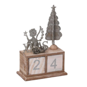 Set 2 Calendari Legno Angelo Argento 11x5,8x17 cm Natale