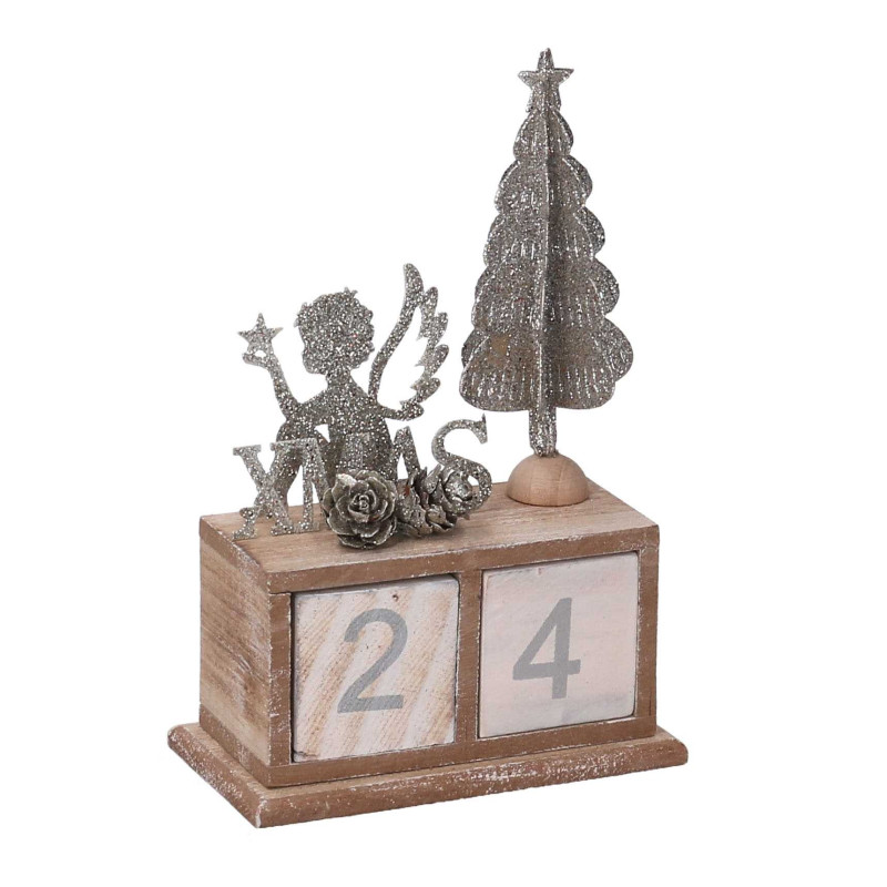 Set 2 Calendari Legno Angelo Argento 11x5,8x17 cm Natale