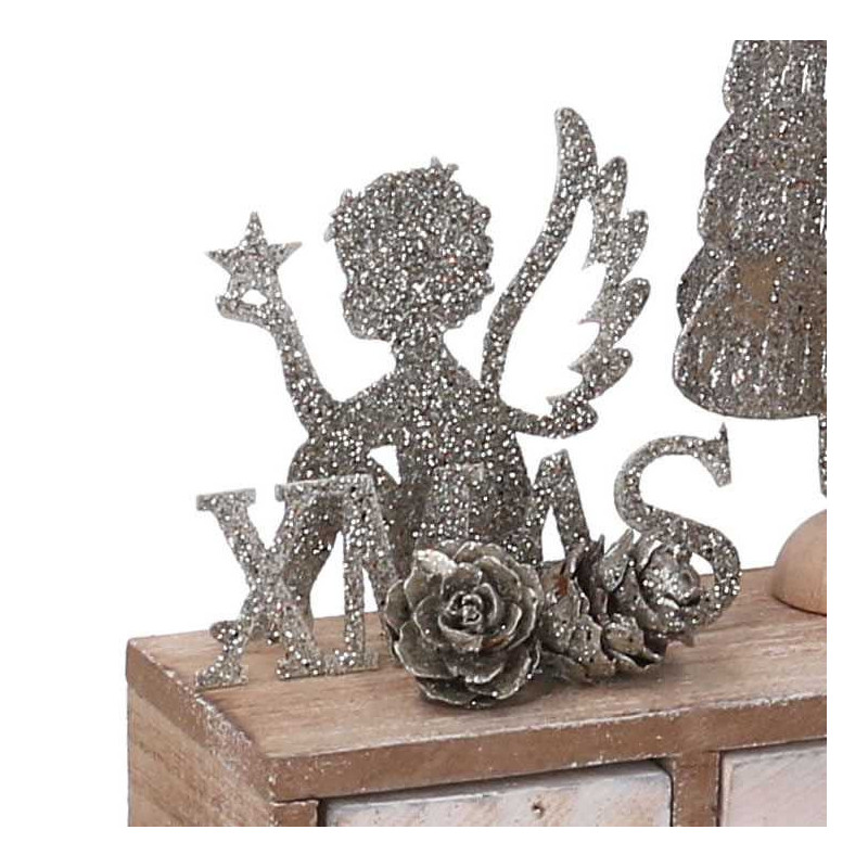 Set 2 Calendari Legno Angelo Argento 11x5,8x17 cm Natale