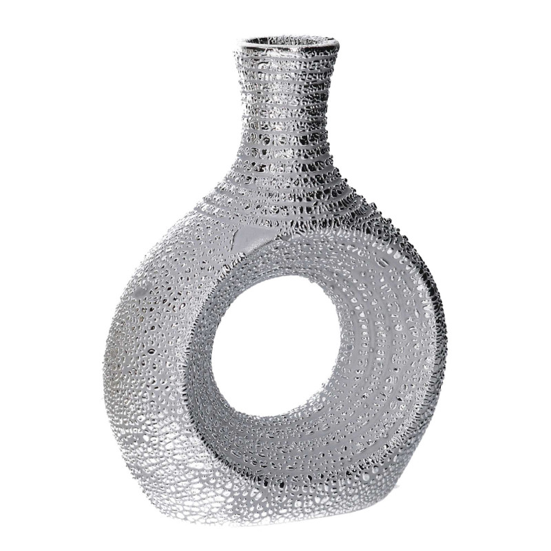Set Di 2 Vasi Ceramica Argento Tondo Cm 14X6H18,2 | Fioriere