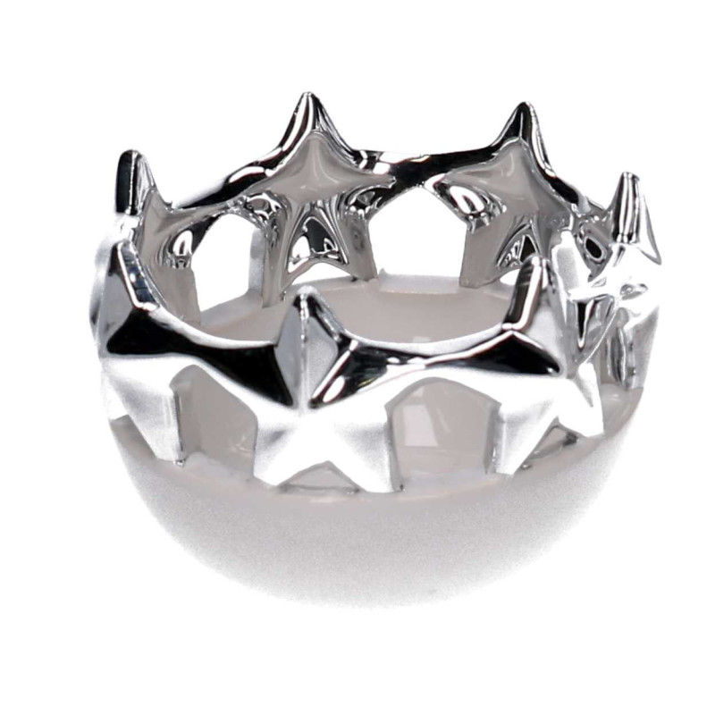 Set di 4 Svuotatasche Ceramica Stelle Bianco e Argento Design