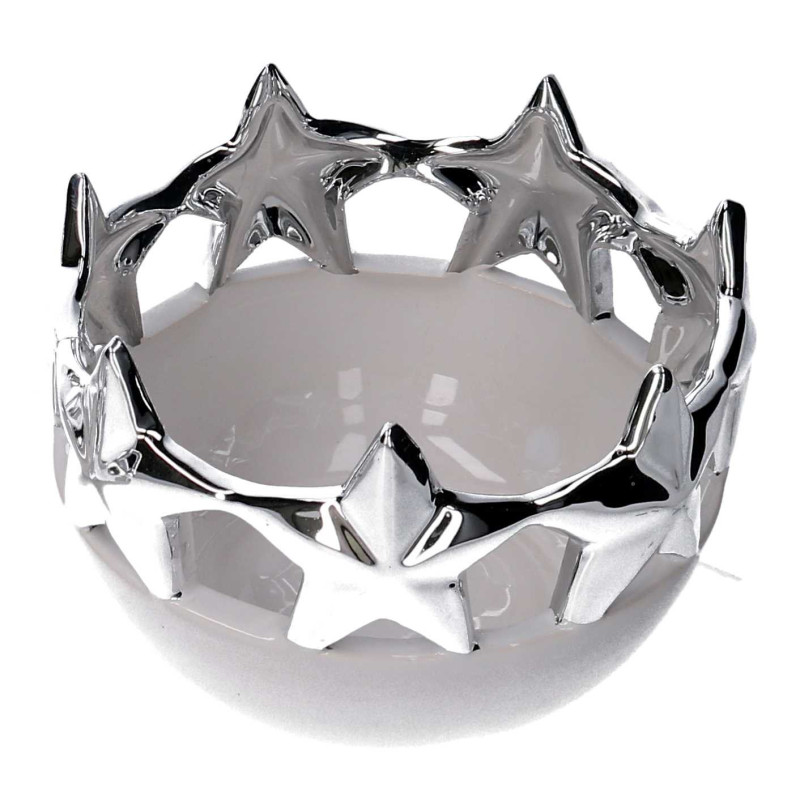 Set di 2 Svuotatasche Ceramica Stelle Bianco e Argento Design