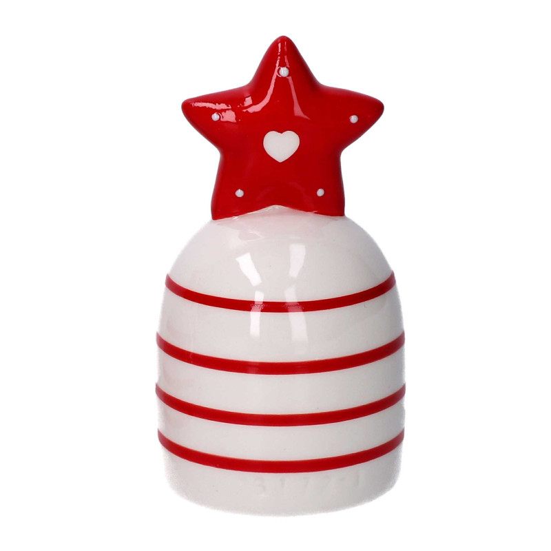 Set 4 Campane Ceramica Stella Rosso Bianco Ø6x11,5 cm Natale