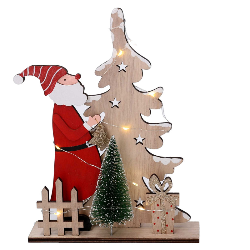 Set di 2 Babbi Natale Legno Rosso con LED 25,6 cm - Decorazioni