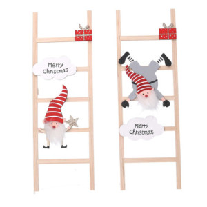 Set 2 Gnomi Legno su Scala Rosso 13,5x13x40 cm Decorazione