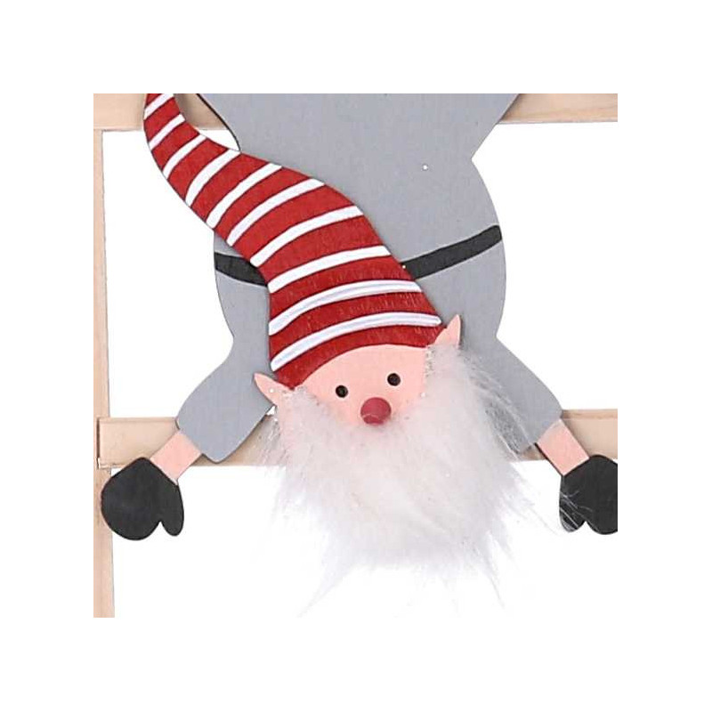 Set 2 Gnomi Legno su Scala Rosso 13,5x13x40 cm Decorazione