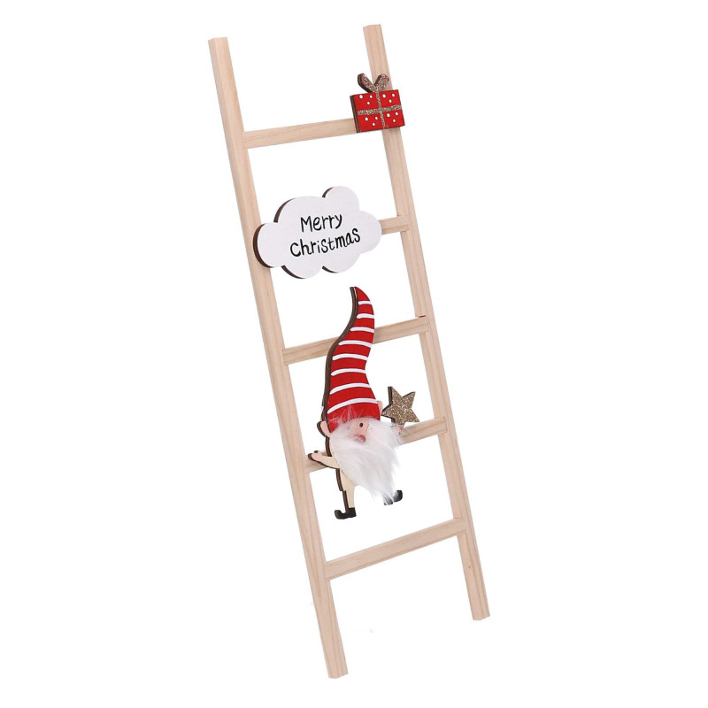 Set 2 Gnomi Legno su Scala Rosso 13,5x13x40 cm Decorazione